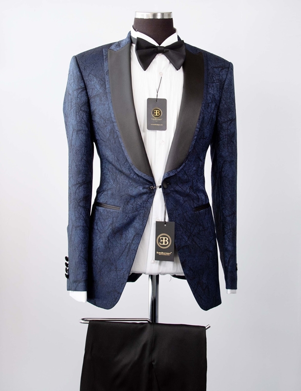 One Button Navy Blue Slim Fit Tuxedo - EUROBOUTIQUE RX