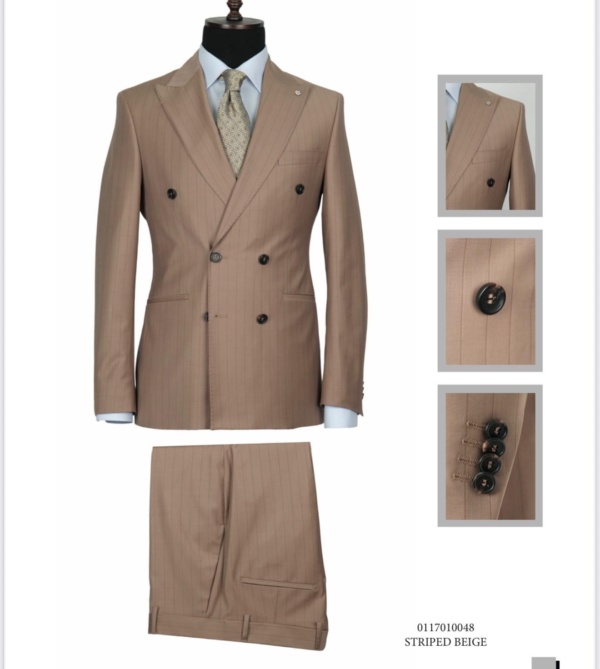 Striped Beige Double Breasted Suit
