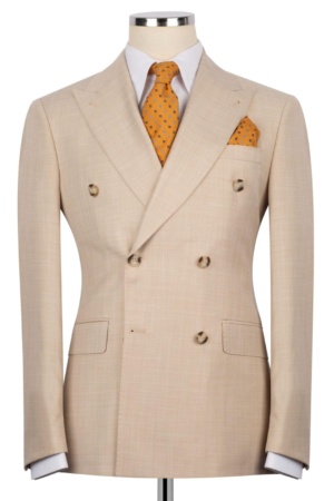 Beige Double Breasted Suit