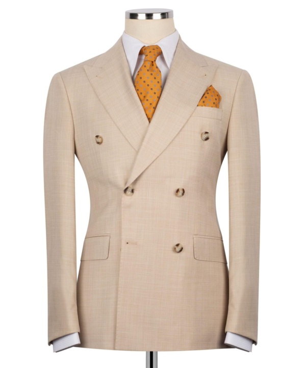 Beige Double Breasted Suit