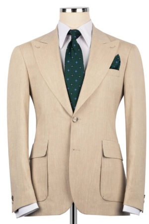 Beige Linen Blend Suit – Single Breasted