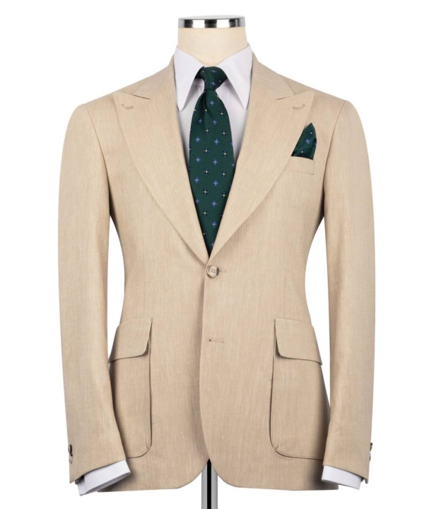 Beige Linen Blend Suit – Single Breasted