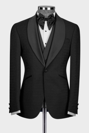 Classic Black Tuxedo Jacket With a Single-Button Closure and Satin Shawl Lapels