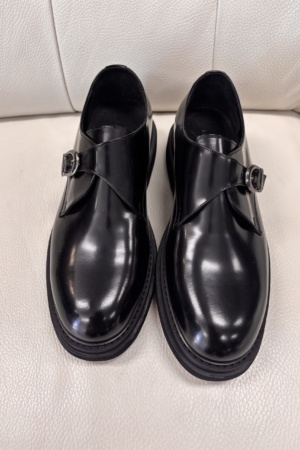 Black Leather Single Monk Strap Shoes