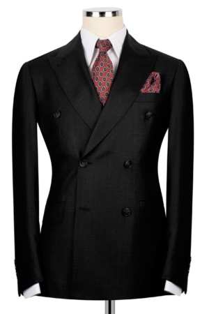 Black Double-Breasted Suit in Super 180s Wool with a Matching Pant