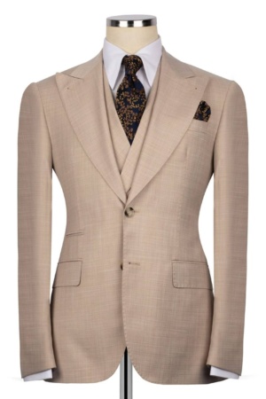 Light Biege Three-Piece Suit in Fine Wool with a Matching Pant