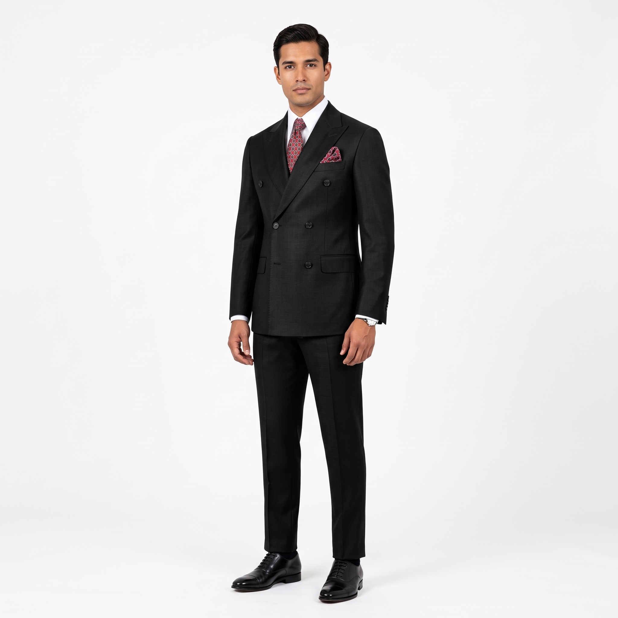 Black Double-Breasted Suit in Super 180s Wool with a Matching Pant - Image 3