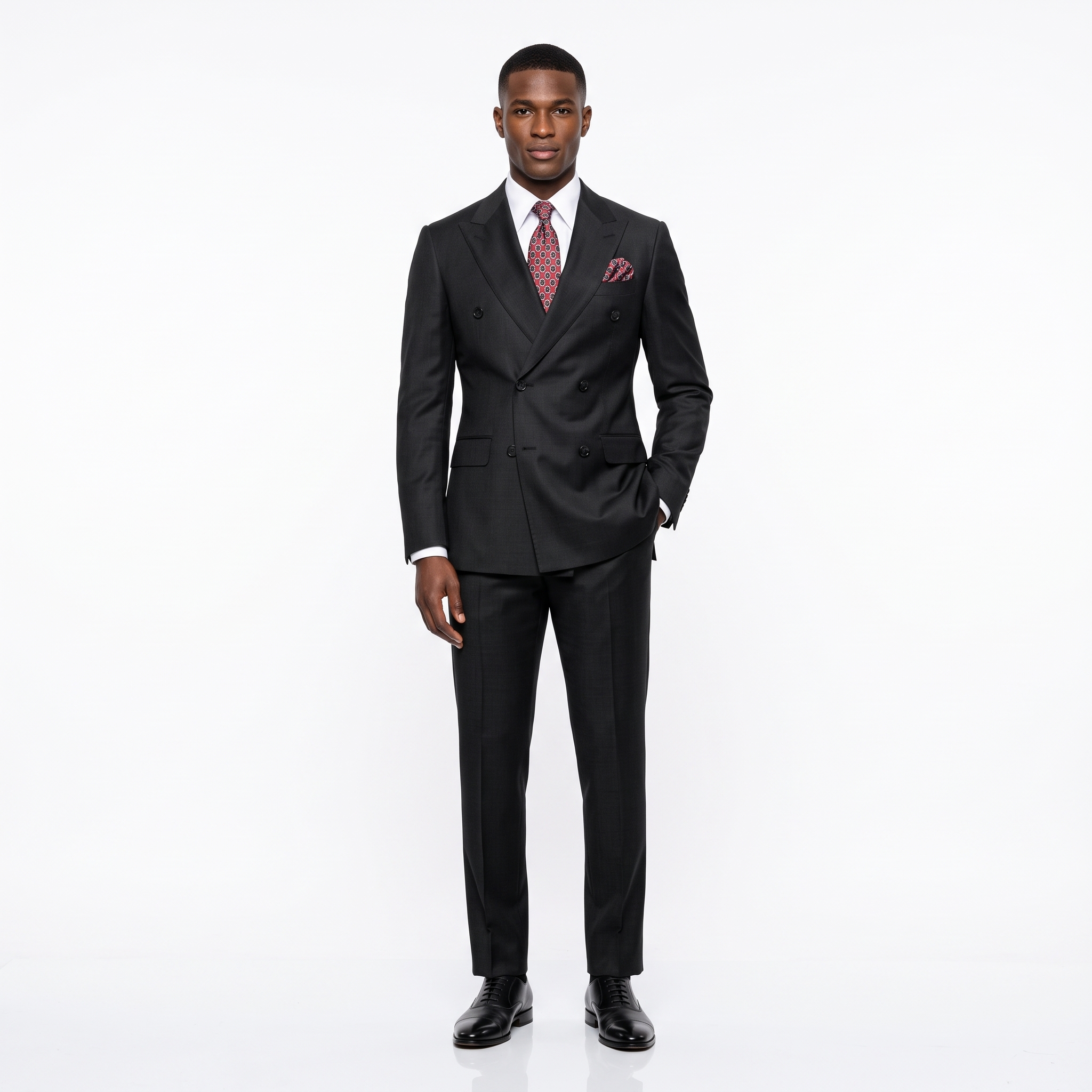 Black Double-Breasted Suit in Super 180s Wool with a Matching Pant - Image 4