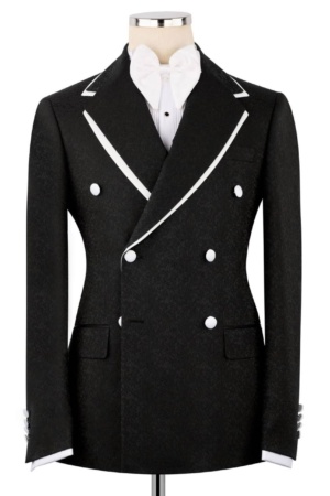 Black Double-Breasted Tuxedo with Contrast Trim