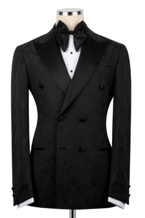Black Jacquard Double-Breasted Tuxedo