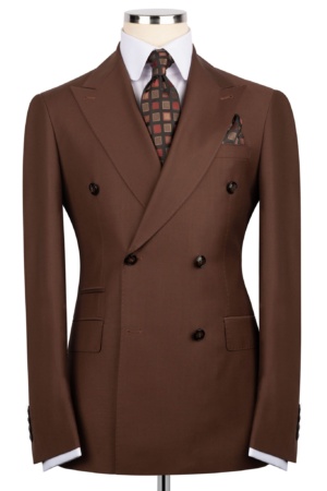 Deep Chocolate Brown Double-Breasted Suit with Super 220 Wool