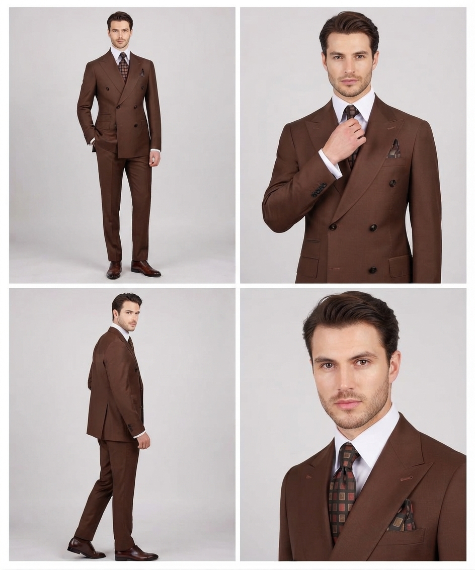 Deep Chocolate Brown Double-Breasted Suit with Super 220 Wool - Image 2