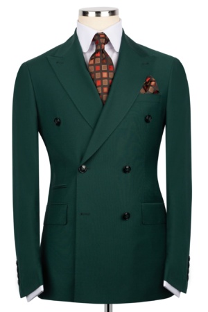 Green Double-Breasted Suit with Super 220 Wool