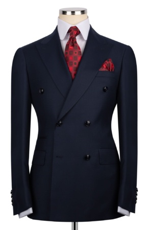 Navy Blue Double-Breasted Suit with Super 220 Wool