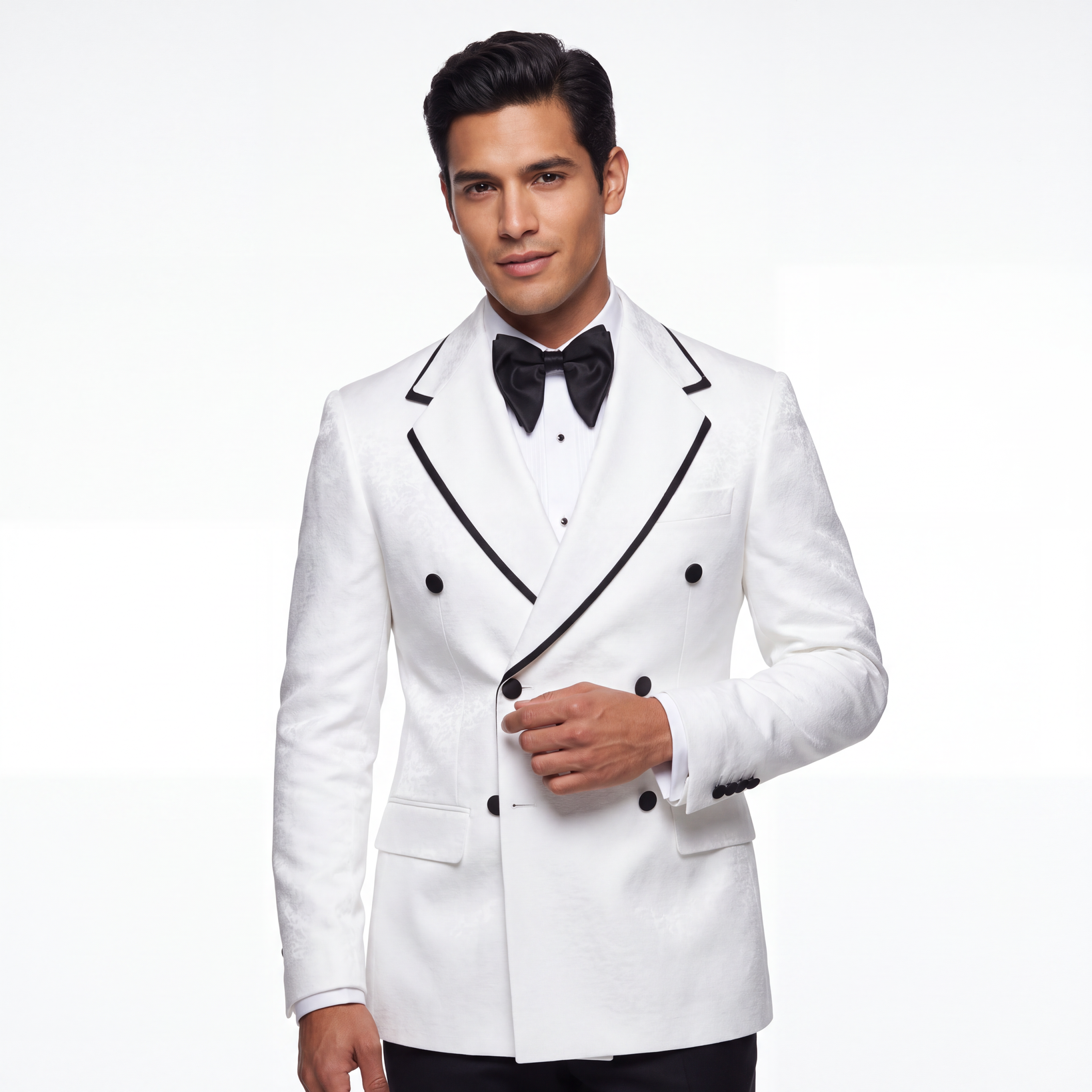 White Double-Breasted Tuxedo with Black Contrast Trim - Image 2