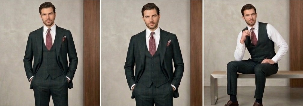 Dark_Green_Checked_Three-Piece_Suit_in_Fine_Wool_with_a_Matching_Pant_01_4pose.jpg