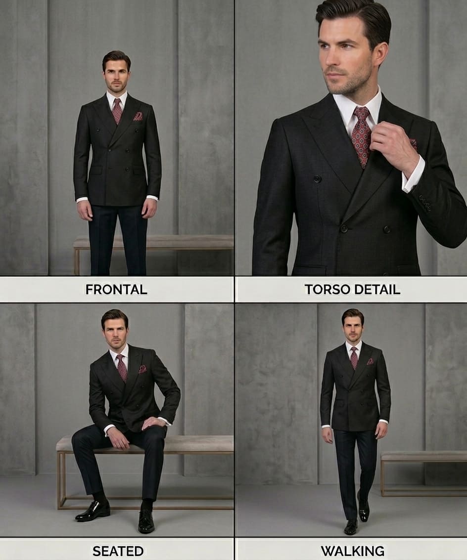 Black Double-Breasted Suit in Super 180s Wool with a Matching Pant - Image 2