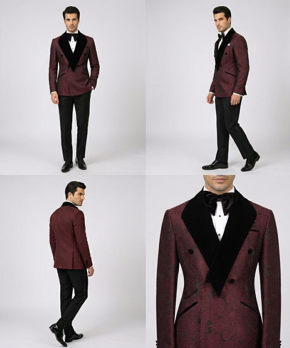Burgundy Patterned Tuxedo - Image 2