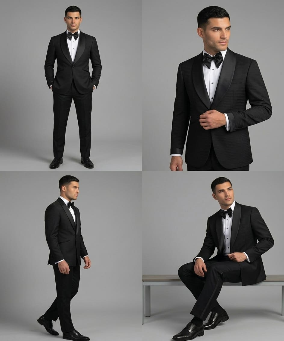 Classic Black Tuxedo Jacket With a Single-Button Closure and Satin Shawl Lapels - Image 2
