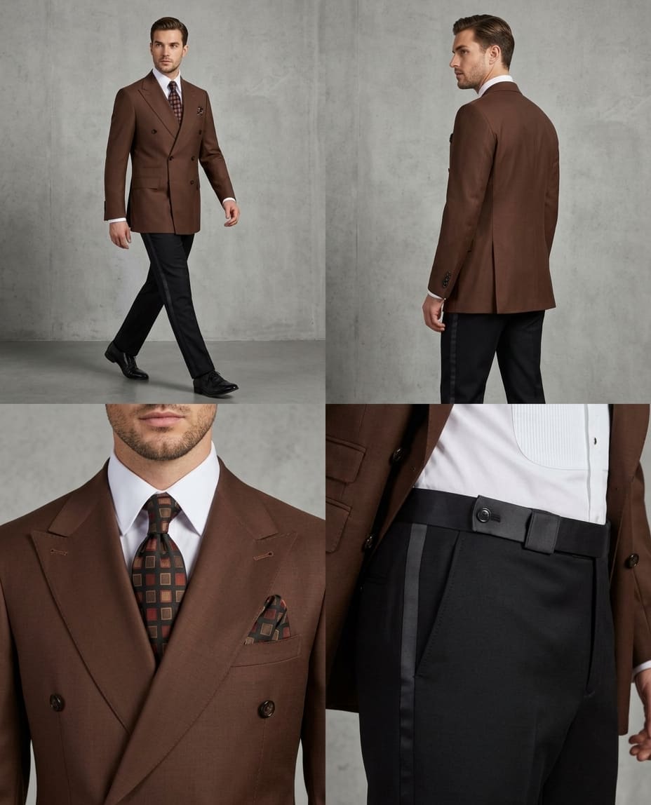 Deep Chocolate Brown Double-Breasted Suit with Super 220 Wool - Image 2
