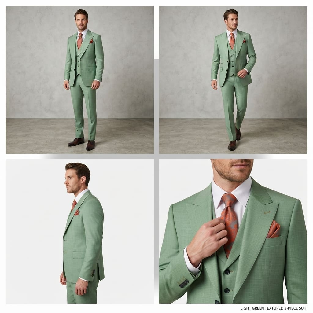 Light Mint Green Single-Breasted Three-Piece Suit - Image 2