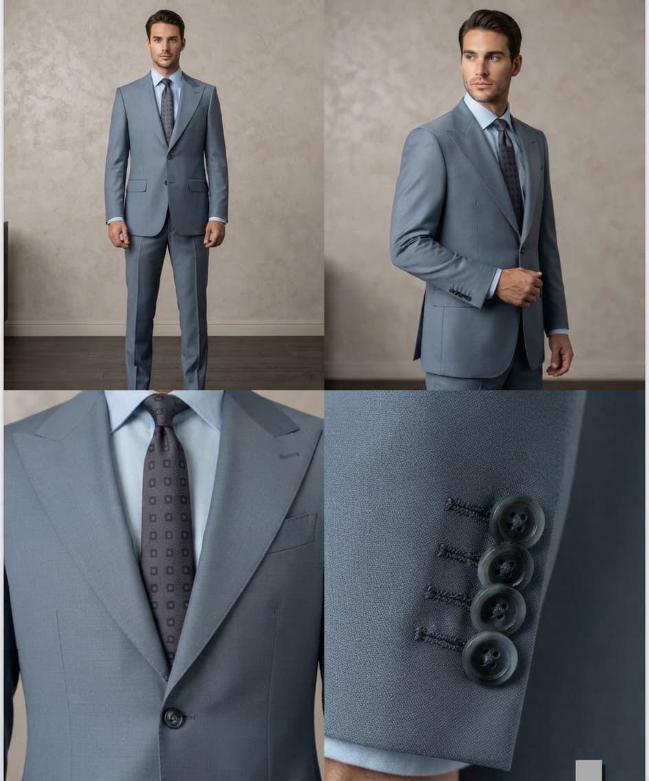 Silver Blue Single Breasted Suit - Image 2