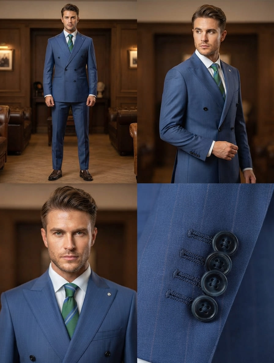 Striped Blue Double Breasted Suit - Image 4