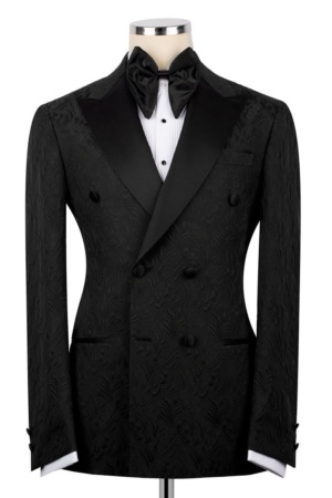 Black Silk Satin Double-Breasted Tuxedo