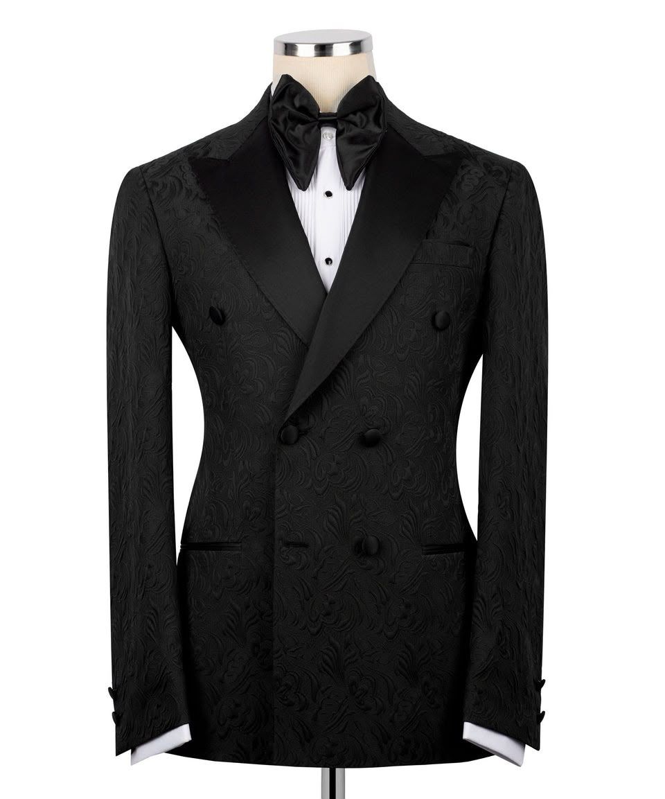 Black Silk Satin Double-Breasted Tuxedo