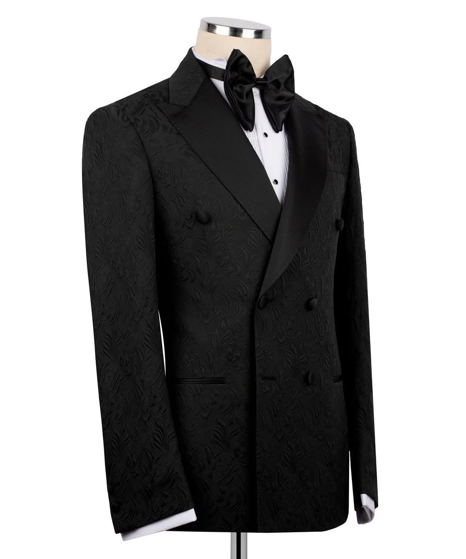 Black Silk Satin Double-Breasted Tuxedo - Image 4