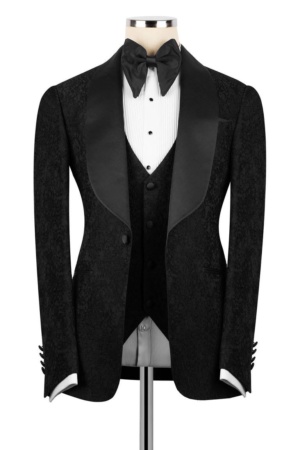 Black Silk Satin Jacquard Tuxedo