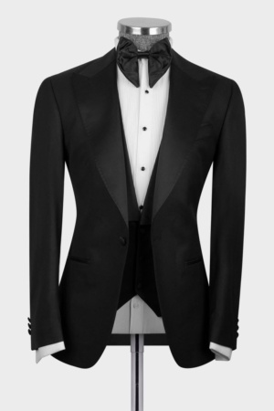 Black Silk Satin Three-Piece Tuxedo