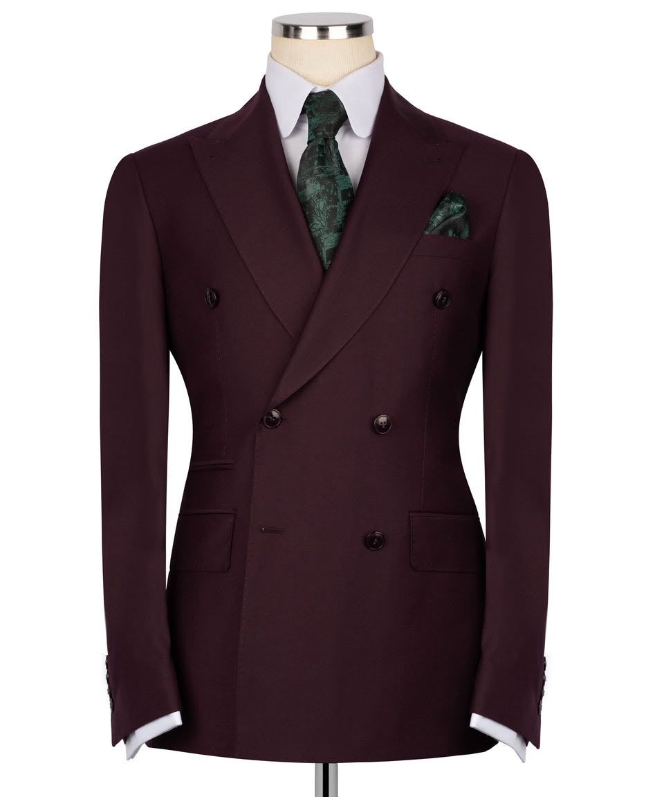Burgundy Super 220’s Wool Double-Breasted Suit