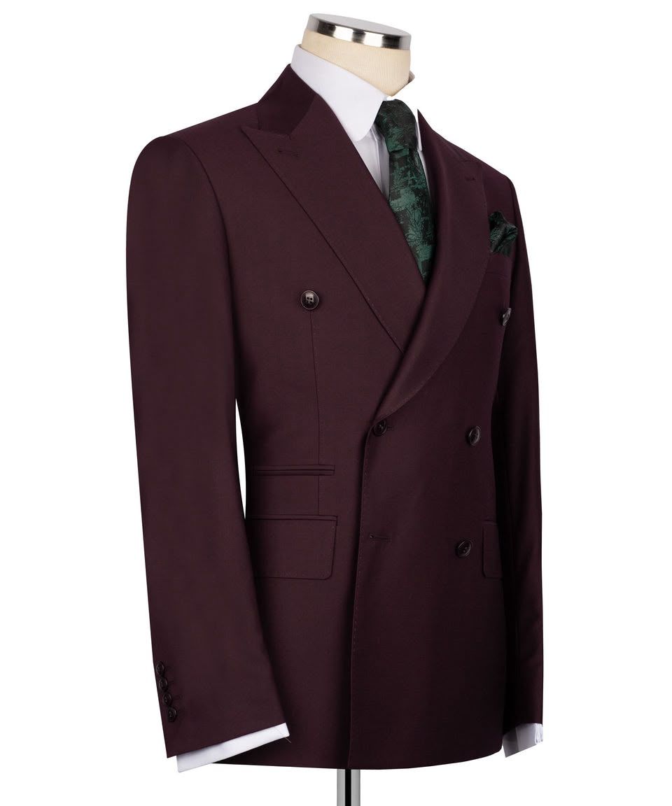 Burgundy Super 220’s Wool Double-Breasted Suit - Image 4