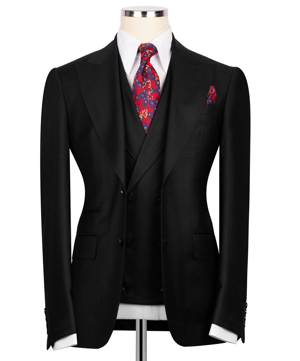 Classic Black Super 220’s Wool Three-Piece Suit with Matching Pants