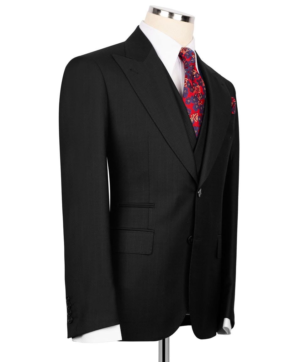 Classic Black Super 220’s Wool Three-Piece Suit with Matching Pants - Image 5