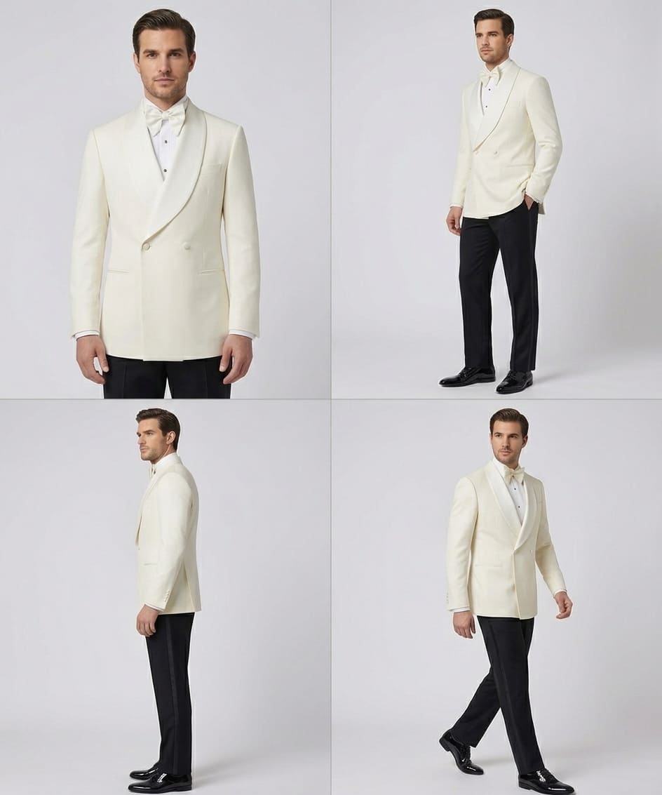 Ivory White Tuxedo Jacket and Black Tuxedo Pant - Image 2
