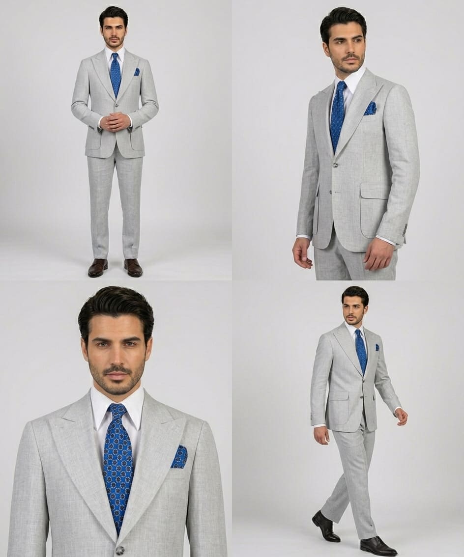 Light Grey Single-Breasted Suit in Fine Wool with a Matching Pant - Image 2