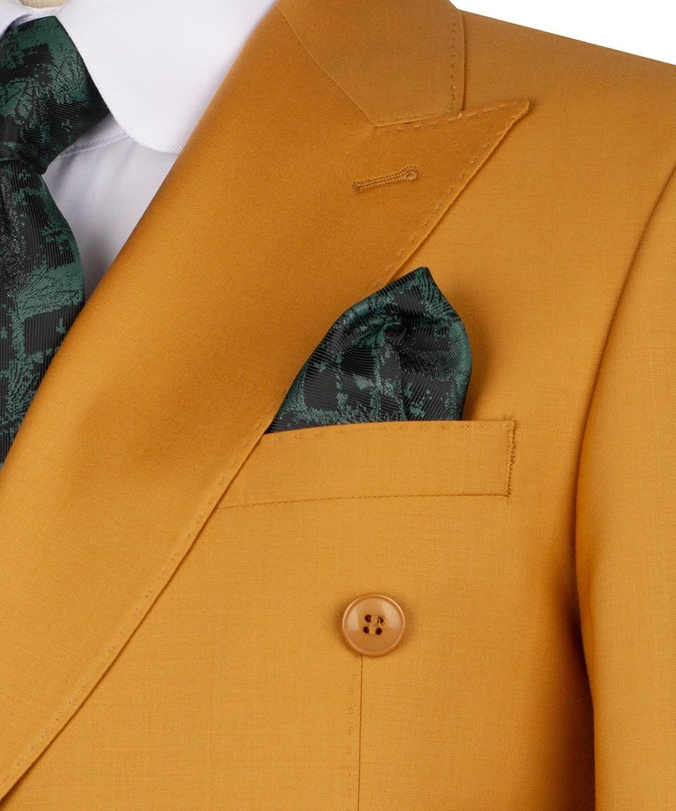 Mustard Gold Super 220’s Wool Double-Breasted Suit - Image 3