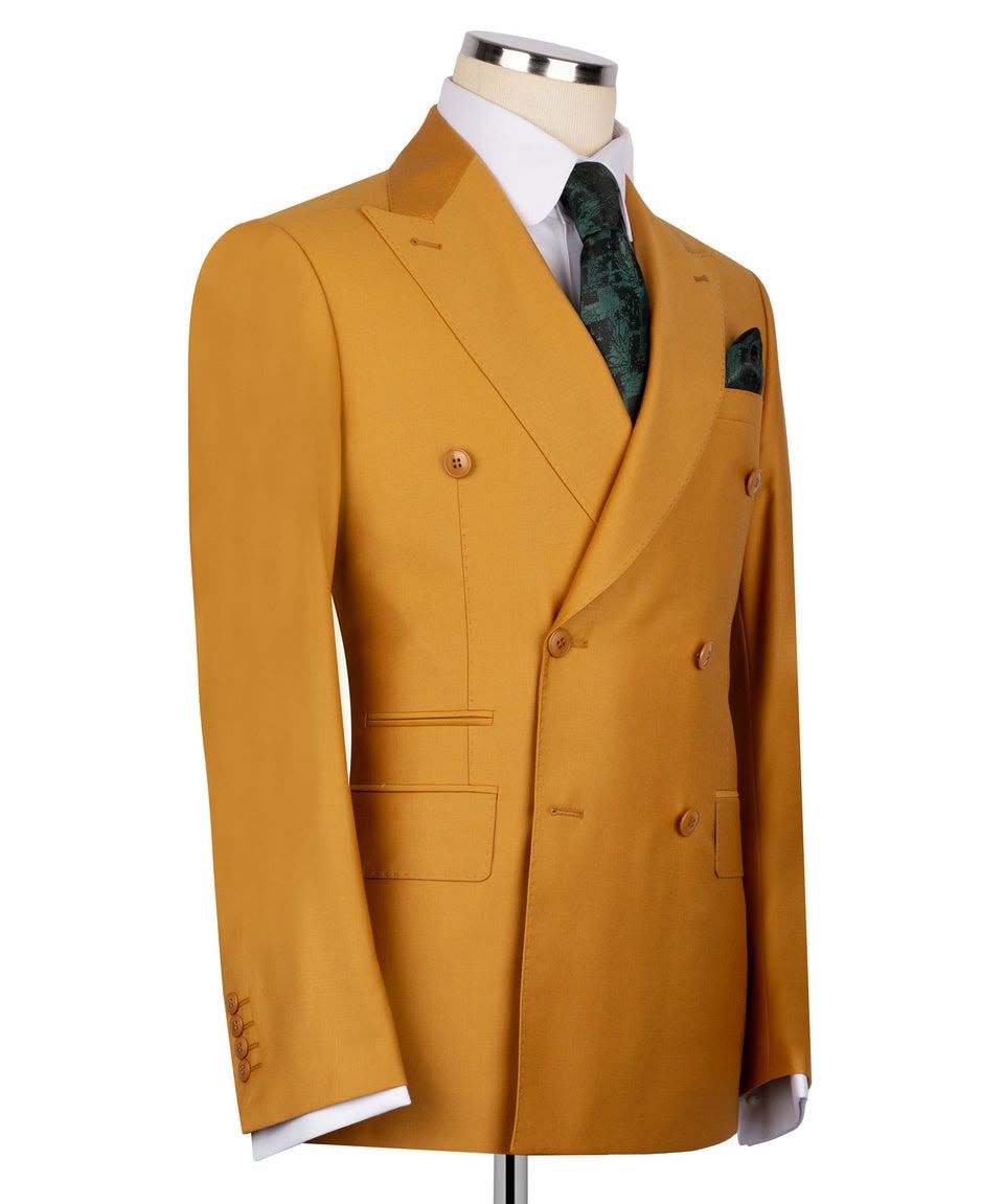 Mustard Gold Super 220’s Wool Double-Breasted Suit - Image 4