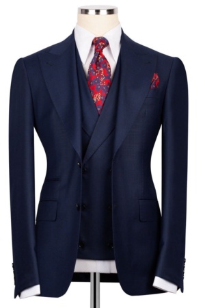 Navy Blue Super 220’s Wool Three-Piece Suit with Matching Pants
