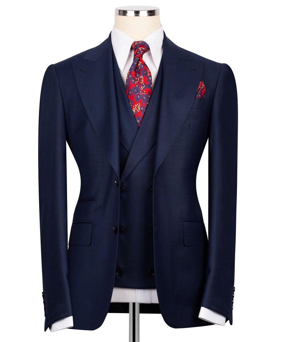 Navy Blue Super 220’s Wool Three-Piece Suit with Matching Pants