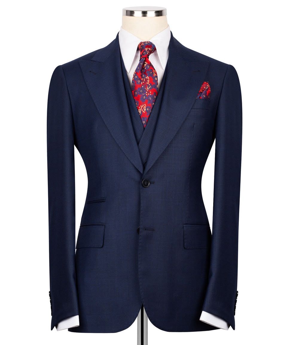Navy Blue Super 220’s Wool Three-Piece Suit with Matching Pants - Image 5
