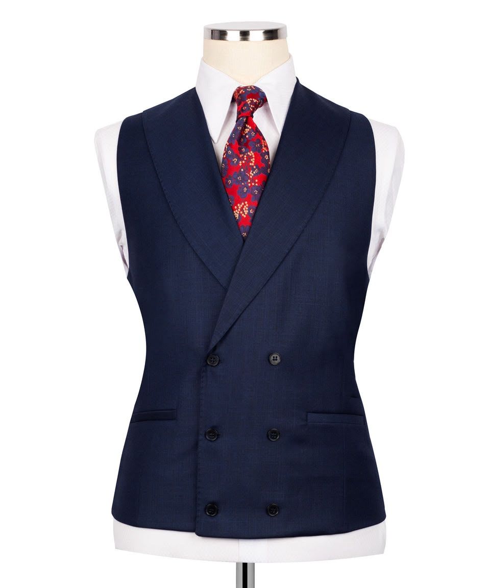 Navy Blue Super 220’s Wool Three-Piece Suit with Matching Pants - Image 3