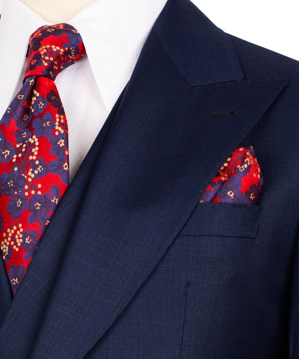 Navy Blue Super 220’s Wool Three-Piece Suit with Matching Pants - Image 4