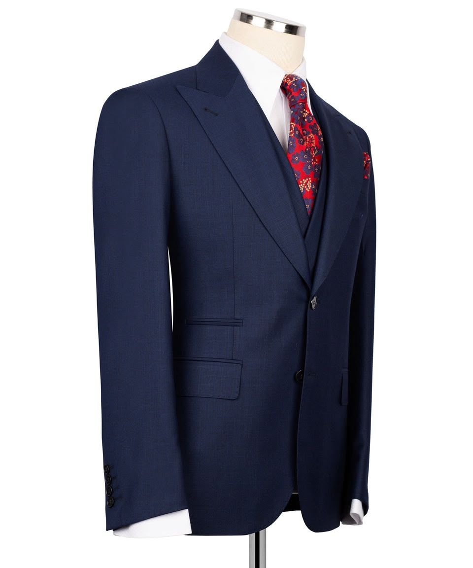 Navy Blue Super 220’s Wool Three-Piece Suit with Matching Pants - Image 6