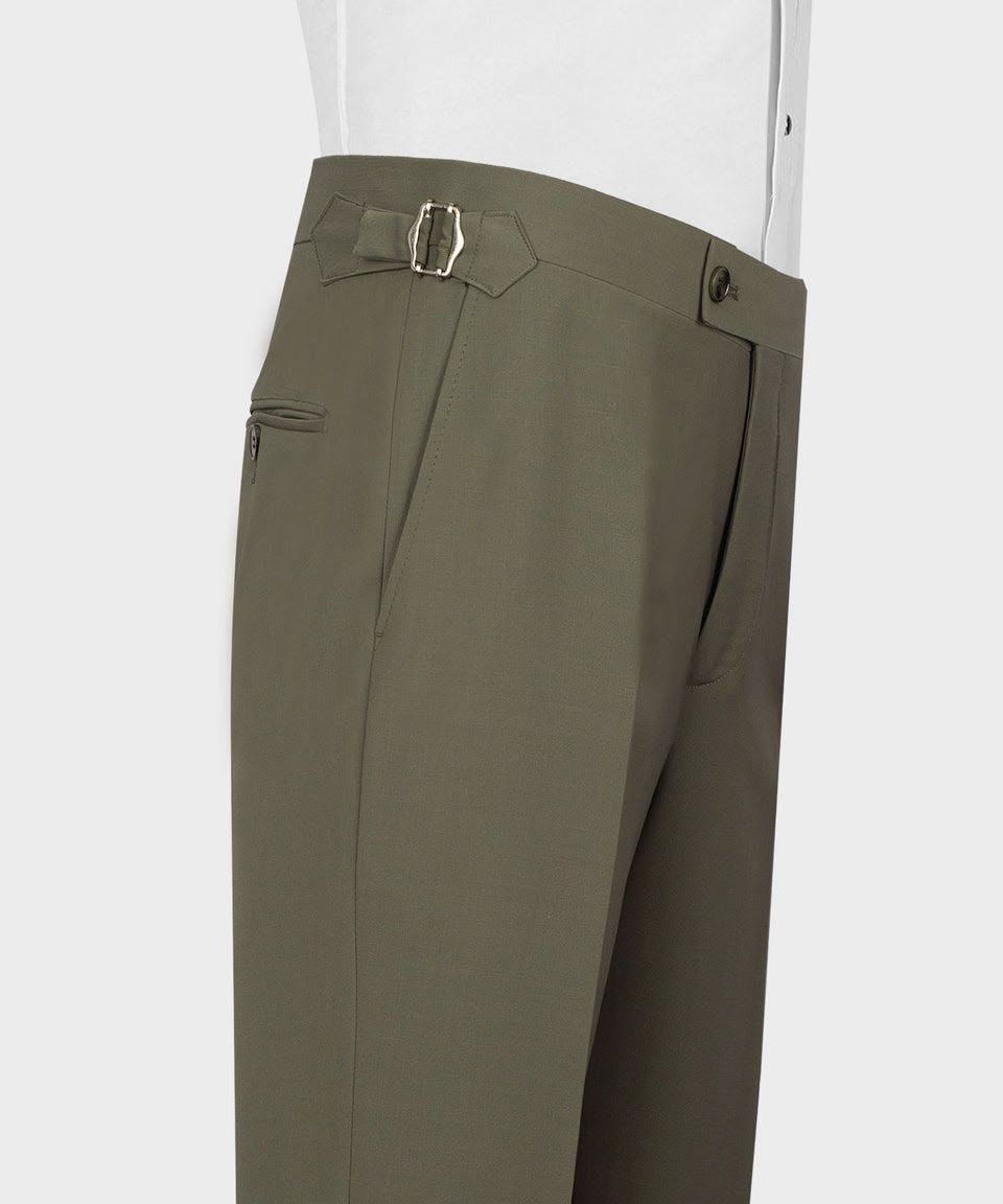 Olive Green Super 220’s Wool Three-Piece Suit with Matching Pants - Image 2