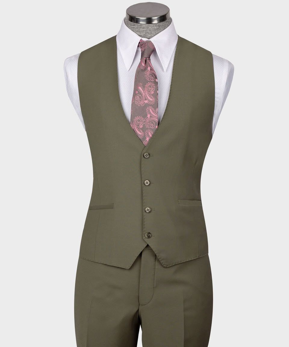 Olive Green Super 220’s Wool Three-Piece Suit with Matching Pants - Image 3
