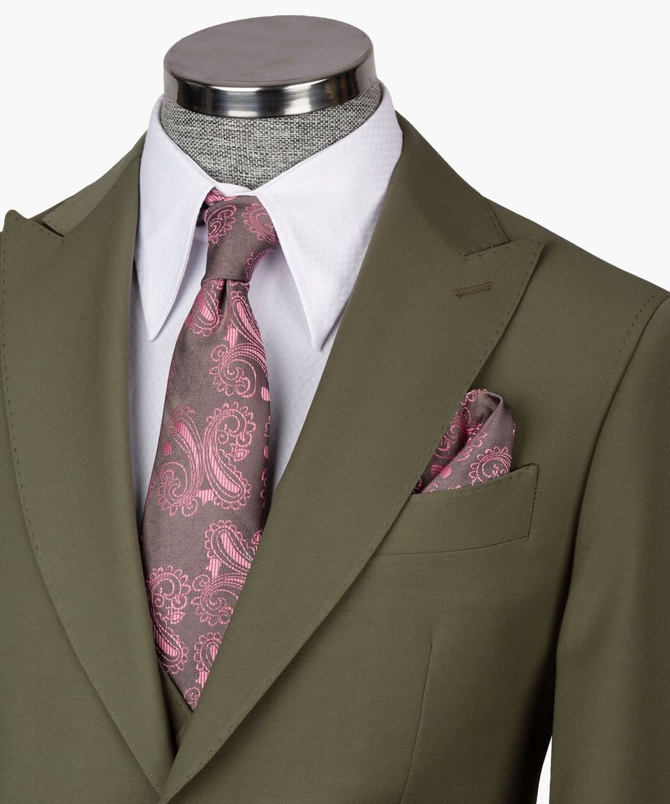 Olive Green Super 220’s Wool Three-Piece Suit with Matching Pants - Image 5