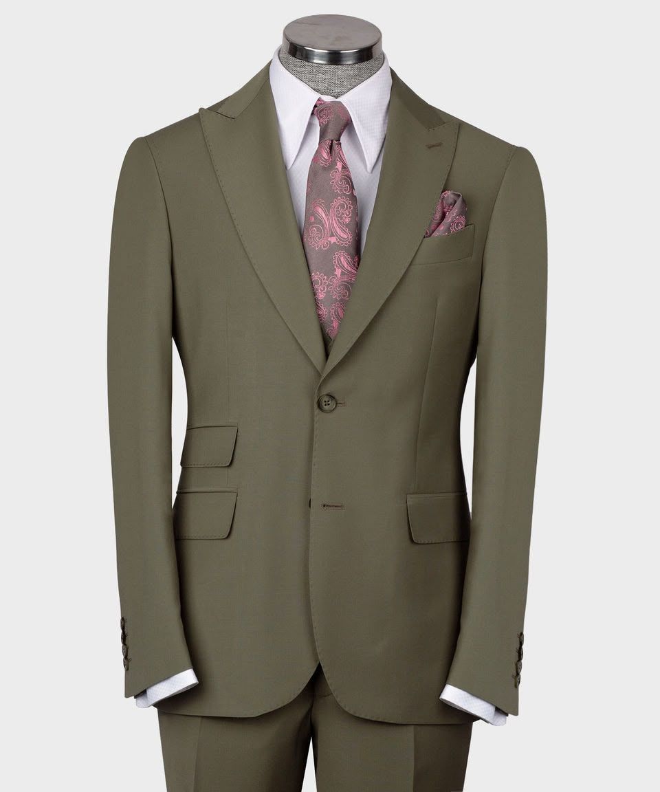 Olive Green Super 220’s Wool Three-Piece Suit with Matching Pants - Image 6